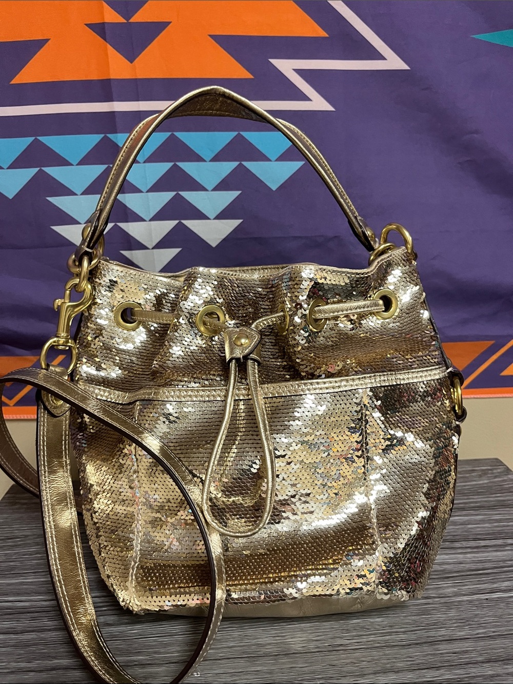 Coach Gold Sequin Bucket Bag